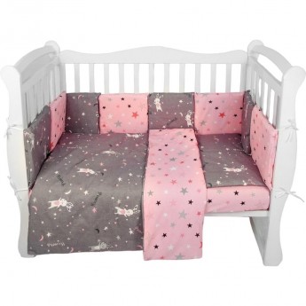 Бортик в кроватку 12 предметов AMAROBABY PRINCESS, серый/розовый