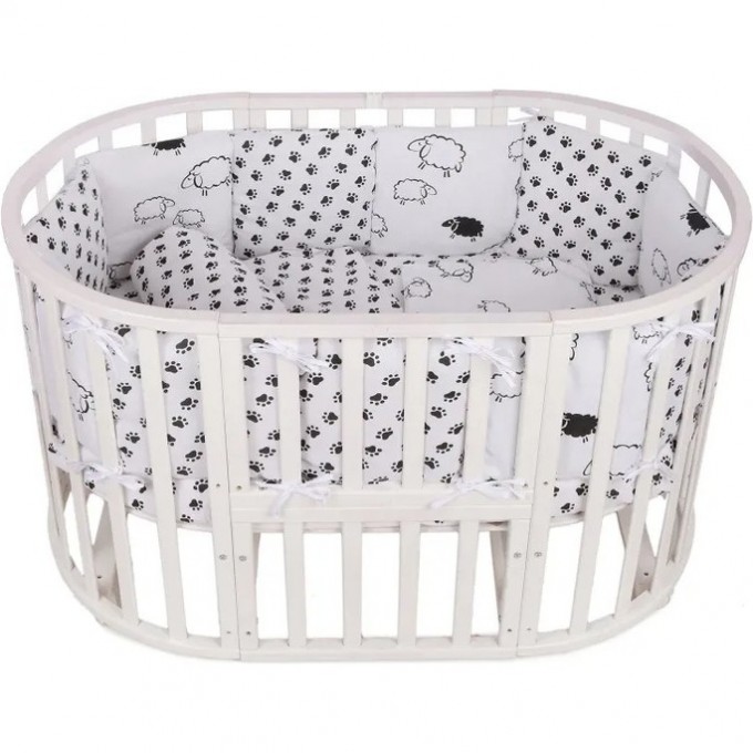 Бортик в кроватку AMAROBABY HOME ELITE 12 предметов (12 подушек-бортиков), белый/черный, поплин/бязь BOPT HOME ELITE