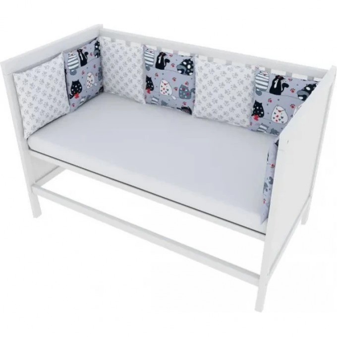 Бортик в кроватку AMAROBABY КОТИКИ 12 предметов (12 подушек-бортиков), серый BOPT-KOTIKI