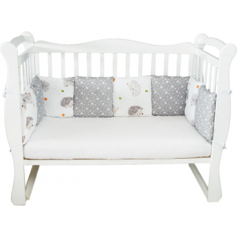 Бортик в кроватку AMAROBABY КРОШКА EЖИК, 12 предметов, белый/серый, поплин