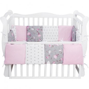 Бортик в кроватку AMAROBABY МЕЧТА 12 предметов (12 подушек-бортиков), серый/розовый, поплин/бязь