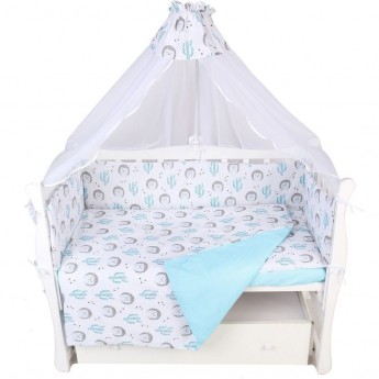 Бортик в кроватку на молнии (4 подушки-бортика) AMAROBABY Ёжики (бязь)