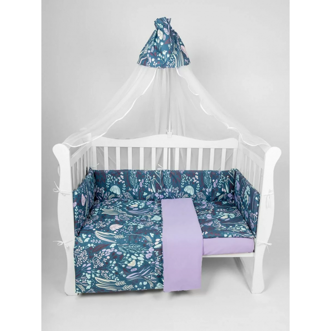 Бортик в кроватку на молнии (4 подушки-бортика) AMAROBABY FLOWER DREAMS, фиолетовый AMARO-3104-FD