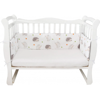 Бортик в кроватку на молнии (4 подушки-бортика) AMAROBABY КРОШКА EЖИК, белый/серый, поплин