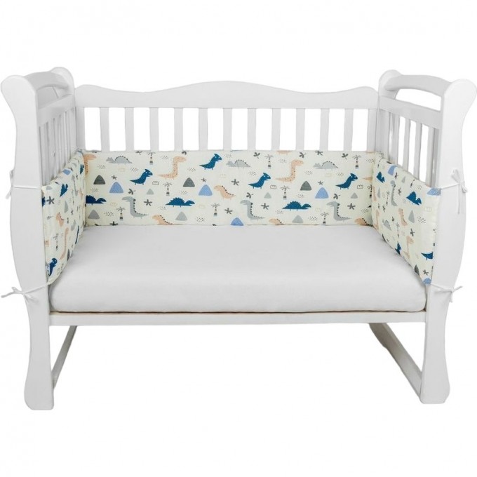 Бортик в кроватку на молнии (4 подушки-бортика) AMAROBABY LITTLE DINO, бежевый AMARO-3104-LD