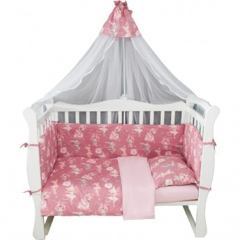 Бортик в кроватку на молнии (4 подушки-бортика) AMAROBABY НЕЖНЫЙ ТАНЕЦ, поплин, розовый
