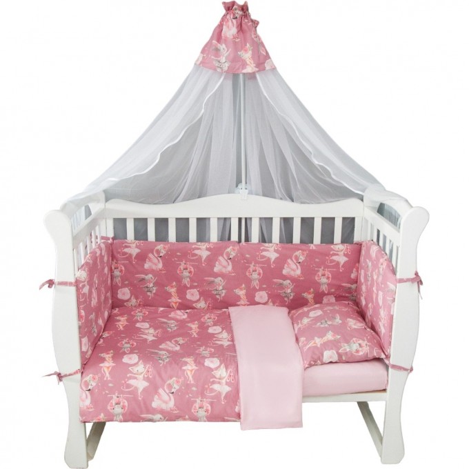 Бортик в кроватку на молнии (4 подушки-бортика) AMAROBABY НЕЖНЫЙ ТАНЕЦ, поплин, розовый AMARO-3104-NT