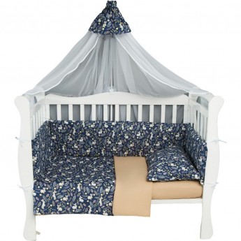 Бортик в кроватку на молнии (4 подушки-бортика) AMAROBABY Зайчики, синий (бязь)