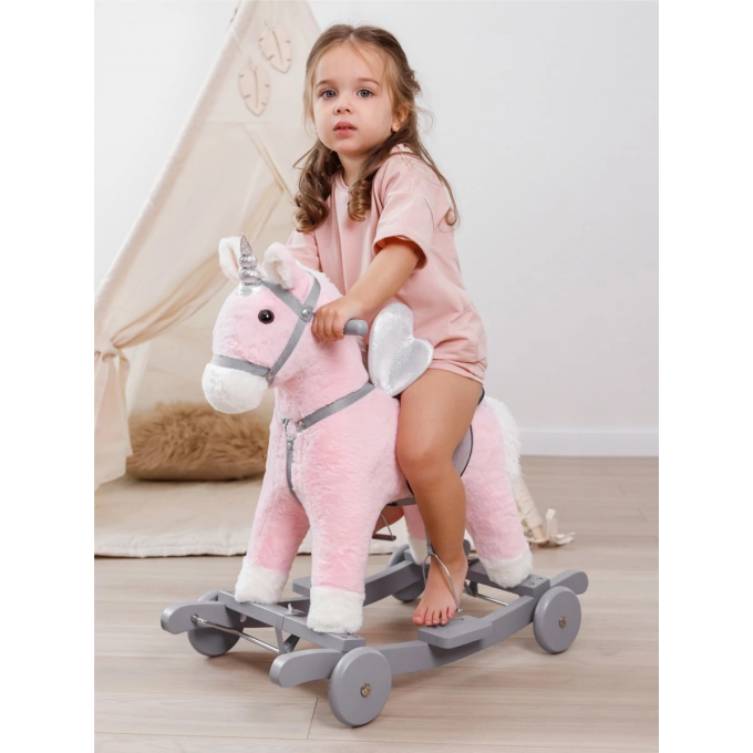 Единорог каталка-качалка AMAROBABY JUNO розовый/серый (C) AMARO-28JU-RoSe