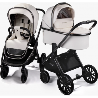 Коляска детская из экокожи 2в1 AMAROBABY MOTUS PREMIUM ECCO молочный