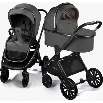 Коляска детская из экокожи 2в1 AMAROBABY MOTUS PREMIUM ECCO серый