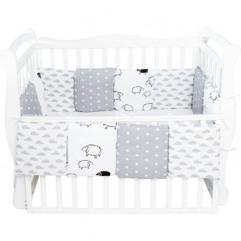 Комплект наволочек на бортики в кроватку AMAROBABY GOOD NIGHT, 12 предметов/12 наволочек), белый/серый, 30х30 см