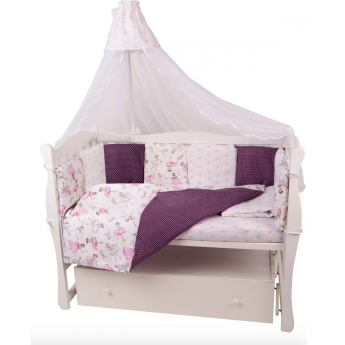 Комплект в кроватку 18 предметов (6+12 подушек-бортиков) AMAROBABY АМЕЛИ бязь, вишня/белый