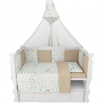 Комплект в кроватку AMAROBABY АБСТРАКЦИЯ, 15 предметов (3+12 подушек-бортиков), перкаль, белый/коричневый