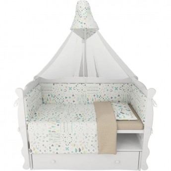 Комплект в кроватку AMAROBABY АБСТРАКЦИЯ, 7 предметов (6+4 подушки-бортика на молнии), белый/коричневый, перкаль