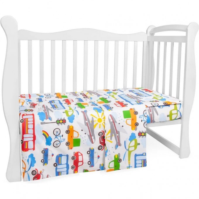 Комплект в кроватку AMAROBABY BABY BOOM, ГОРОДСКОЙ ТРАНСПОРТ, 3 предмета, поплин AMARO-3003-GT