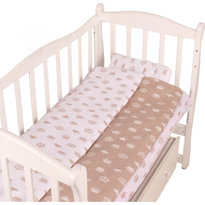 Комплект в кроватку AMAROBABY BABY BOOM КОРОНЫ, 3 предмета, коричневый, бязь KPB-3 KOPOHYI KOPICHHEBYII