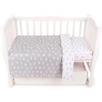 Комплект в кроватку AMAROBABY BABY BOOM, КОРОНЫ, 3 предмета, серый, бязь