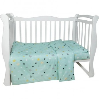 Комплект в кроватку AMAROBABY BABY BOOM, РОССЫПЬ ЗВЕЗД, 3 предмета, мята, бязь