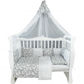 Комплект в кроватку AMAROBABY BABY BOOM СКАЗОЧНЫЕ ЕДИНОРОЖКИ, 3 предмета, бязь, серый/белый