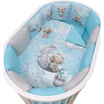 Комплект в кроватку AMAROBABY CANDY BEAR, 17 предметов: 5+12 подушек (бортиков), голубой