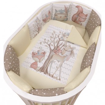 Комплект в кроватку AMAROBABY FOREST FRIENDS, 17 предметов: 5+12 подушек (бортиков), бежевый