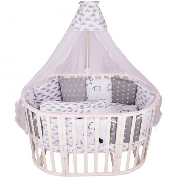 Комплект в кроватку AMAROBABY GOOD NIGHT, 19 предметов, поплин/бязь, белый/серый