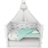 Комплект в кроватку AMAROBABY, ГОРЫ, 7 предметов (6+4 подушки-бортика на молнии), белый/мята, перкаль AMARO-3007-Go