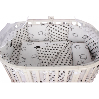 Комплект в кроватку AMAROBABY HOME ELITE, 19 предметов (7+12 подушек-бортиков), черный/белый, поплин/бязь