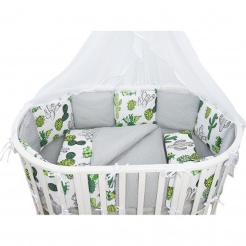 Комплект в кроватку AMAROBABY КАКТУСЫ, 15 предметов (3+12 подушек-бортиков), бязь, белый
