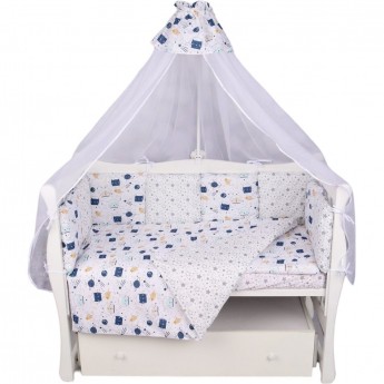 Комплект в кроватку AMAROBABY КОСМОС, 15 предметов (3+12 подушек-бортиков), бязь, белый