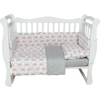 Комплект в кроватку AMAROBABY ПОДАРОЧЕК, 4 предмета (3+4 подушки-бортика), серый, бязь