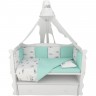 Комплект в кроватку AMAROBABY PREMIUM, 18 предметов (6+12 подушек-бортиков), ГОРЫ, перкаль, белый/мята AMARO-3018-Go