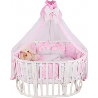 Комплект в кроватку AMAROBABY PREMIUM ЭЛИТ, 18 предметов (6+12 бортиков), бязь, розовый