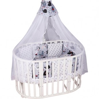 Комплект в кроватку AMAROBABY PREMIUM, КОТИКИ, 18 предметов (6+12 бортиков), серый