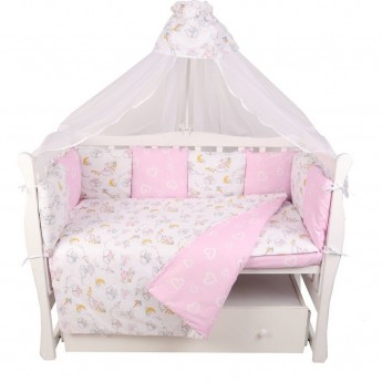 Комплект в кроватку AMAROBABY PREMIUM, МЫШАТА В ОБЛАКАХ, 18 предметов (6+12 подушек-бортиков), поплин