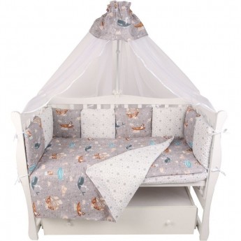 Комплект в кроватку AMAROBABY PREMIUM, ПУТЕШЕСТВЕННИКИ, 18 предметов (6+12 подушек-бортиков), бязь