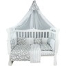 Комплект в кроватку AMAROBABY PREMIUM, СКАЗОЧНЫЕ ЕДИНОРОЖКИ, 18 предметов (6+12 подушек-бортиков), бязь, белый/серый AMARO-3018-EdS
