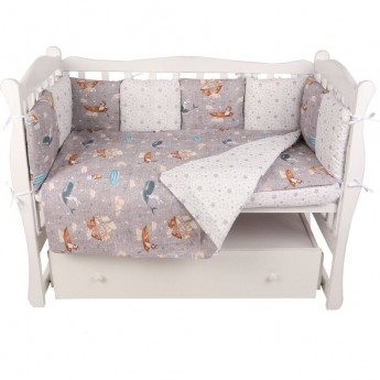 Комплект в кроватку AMAROBABY ПУТЕШЕСТВЕННИКИ, 15 предметов (3+12 подушек-бортиков), бязь