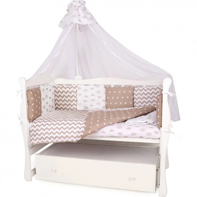 Комплект в кроватку AMAROBABY ROYAL BABY 15 предметов (3+12 подушек-бортиков) коричневый (бязь) KPB-4 ROYAL BABY KOPICHHEBYI