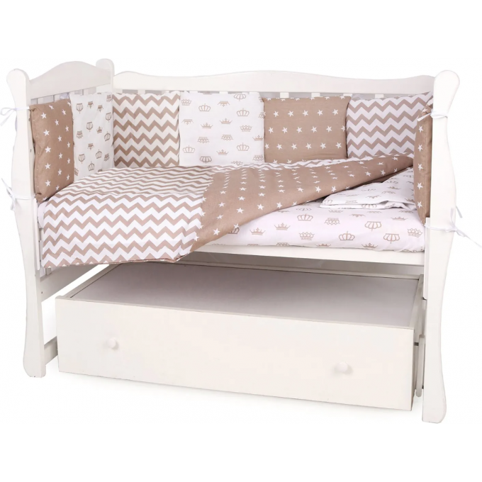 Комплект в кроватку AMAROBABY ROYAL BABY 15 предметов (3+12 подушек-бортиков) коричневый (бязь) KPB-4 ROYAL BABY KPICHHEBYII