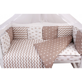 Комплект в кроватку AMAROBABY ROYAL BABY, 18 предметов (6+12 подушек-бортиков), бязь, коричневый