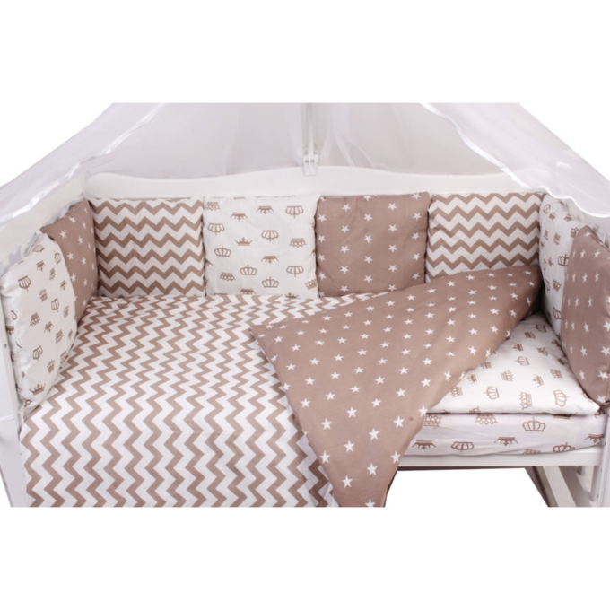 Комплект в кроватку AMAROBABY ROYAL BABY, 18 предметов (6+12 подушек-бортиков), бязь, коричневый ROYAL BABY (KOPICHHEBYII)