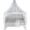 Комплект в кроватку AMAROBABY СКАЗОЧНЫЕ ЕДИНОРОЖКИ, 7 предметов (6+4 подушки-бортика на молнии), белый/серый, бязь AMARO-3007-EdS