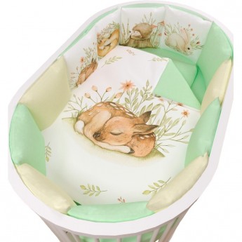 Комплект в кроватку AMAROBABY SLEEPY FOREST, 17 предметов: 5+12 подушек (бортиков), салатовый