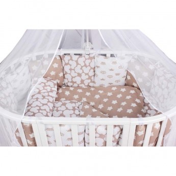 Комплект в кроватку AMAROBABY SOFT, 19 предметов (7+12 подушек-бортиков), коричневый, бязь