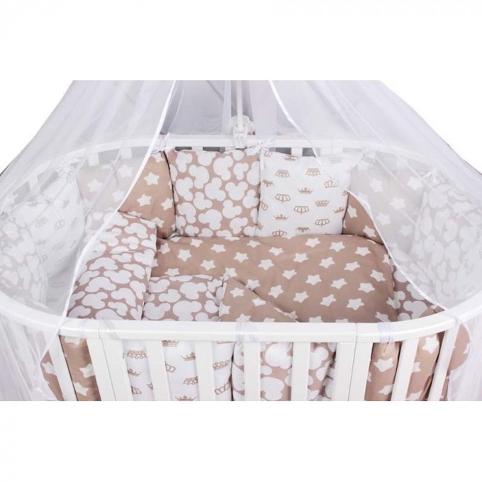 Комплект в кроватку AMAROBABY SOFT, 19 предметов (7+12 подушек-бортиков), коричневый, бязь SOFT KOPICHHEBYII BYAZ