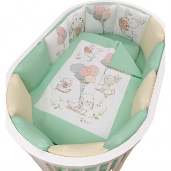 Комплект в кроватку AMAROBABY WONDERLAND, 17 предметов: 5+12 подушек (бортиков), мятный