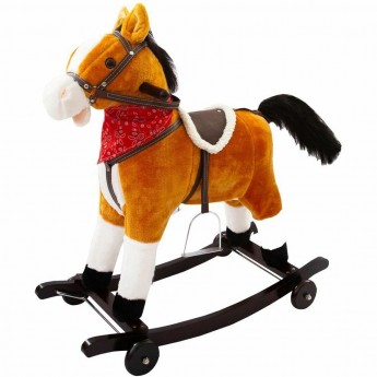 Лошадка каталка-качалка AMAROBABY WEST, с колесами, коричневая, 69.5x28.5x74 см