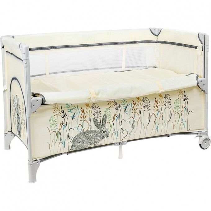Манеж-кровать AMAROBABY TRANSFORM FLORA МКР прямоугольный, бежевый AMARO-26TranF/03